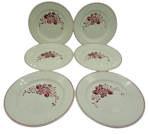 assiettes plates vintage Sarreguemines DV France Unic décor de rose au pochoir