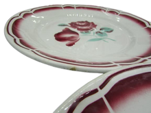 Charger l&#39;image dans la galerie, anciennes assiettes plates faïence Badonviller décor de roses
