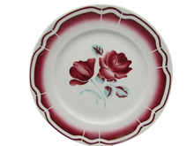 Charger l&#39;image dans la galerie, anciennes assiettes plates faïence Badonviller décor de roses
