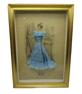 ancienne gravure mode habillée bleue cadre doré exposition universelle 1889