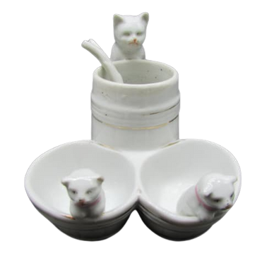 service à condiments moutardier salerons porcelaine chats et chatons